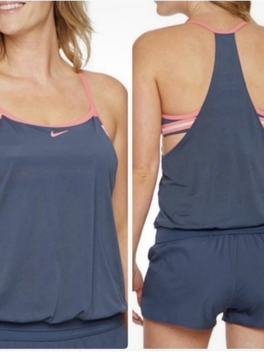 Nike Blue/Pink Racerback Built-In Bra Stretch Scoop Neck Tank Top Womens L
